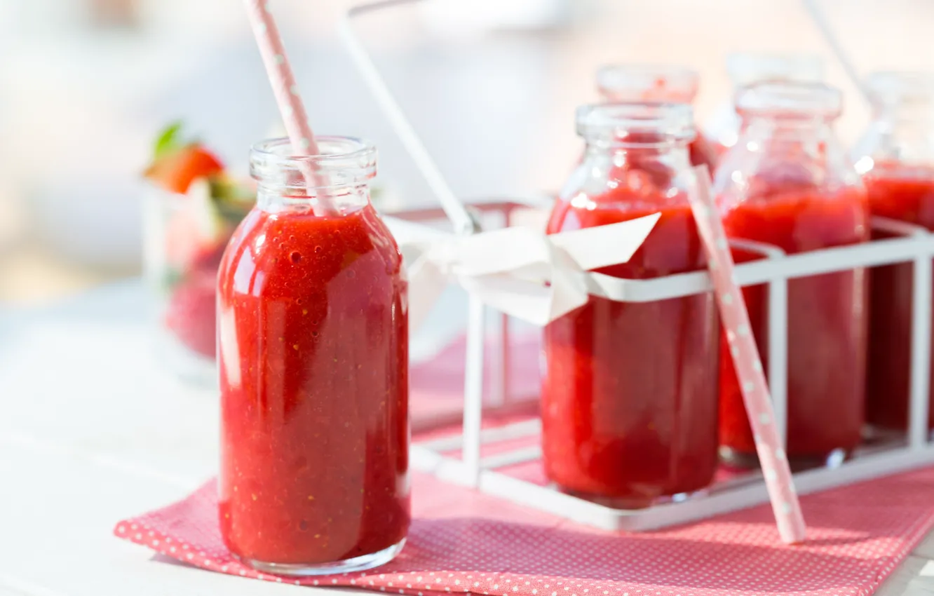 Photo wallpaper berries, bottle, strawberry, smoothies