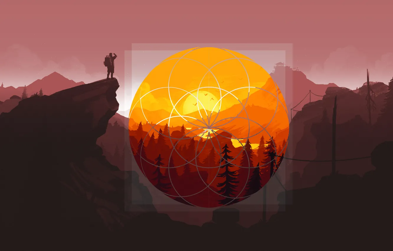 Photo wallpaper Sunset, The sun, The evening, Mountains, The game, Forest, Rock, View