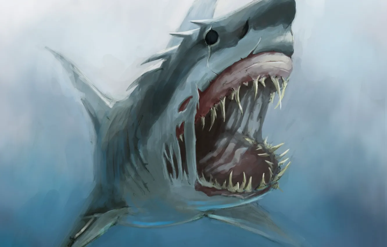 Photo wallpaper monster, shark, art, mouth, fangs, under water, hunger