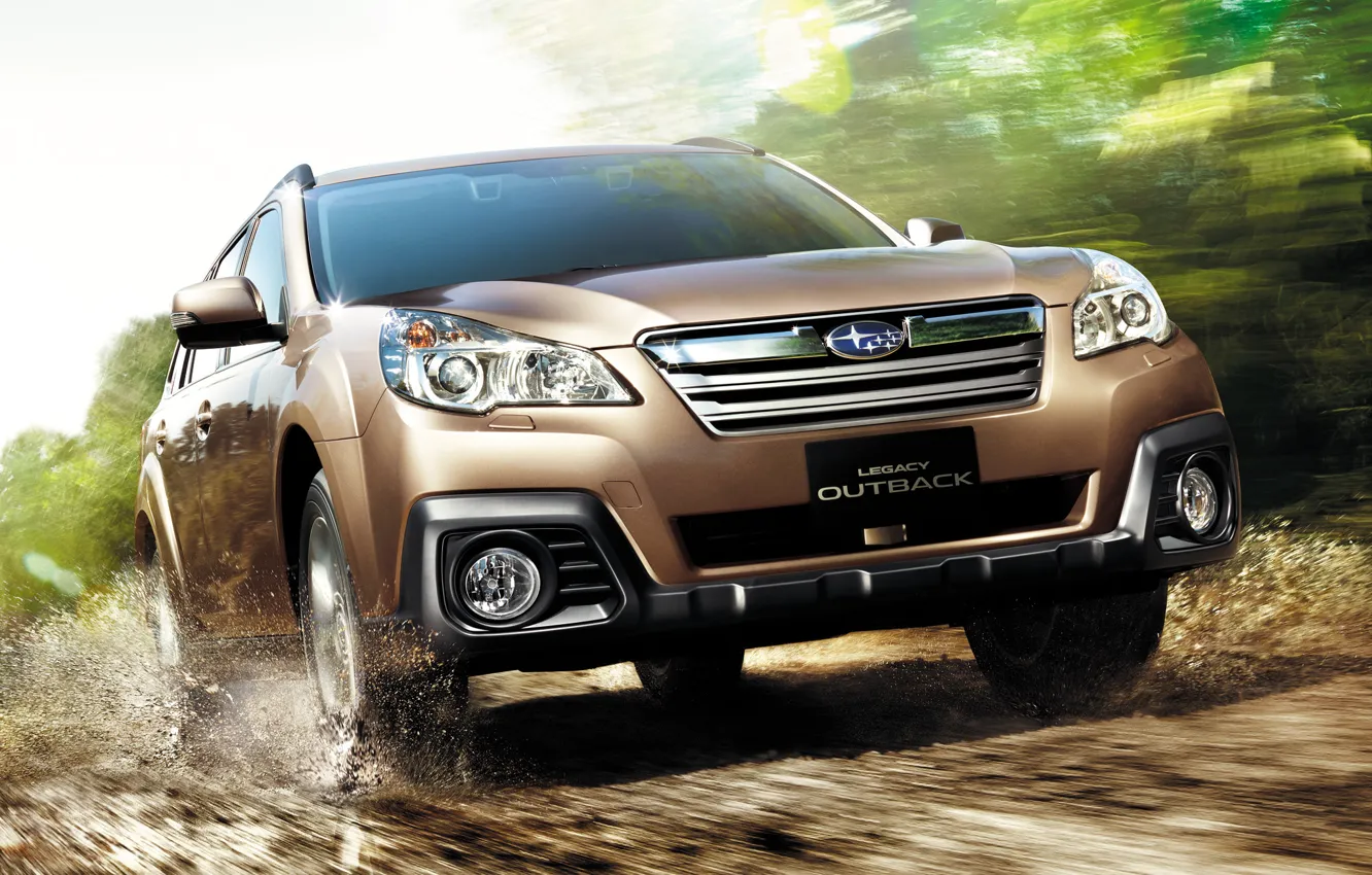 Photo wallpaper Road, Subaru, Machine, Movement, Car, Car, Brown, Cars