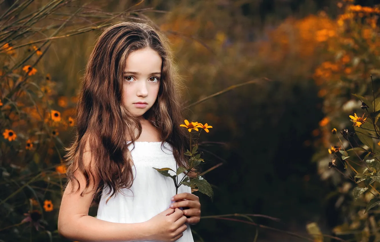 Photo wallpaper look, flowers, girl