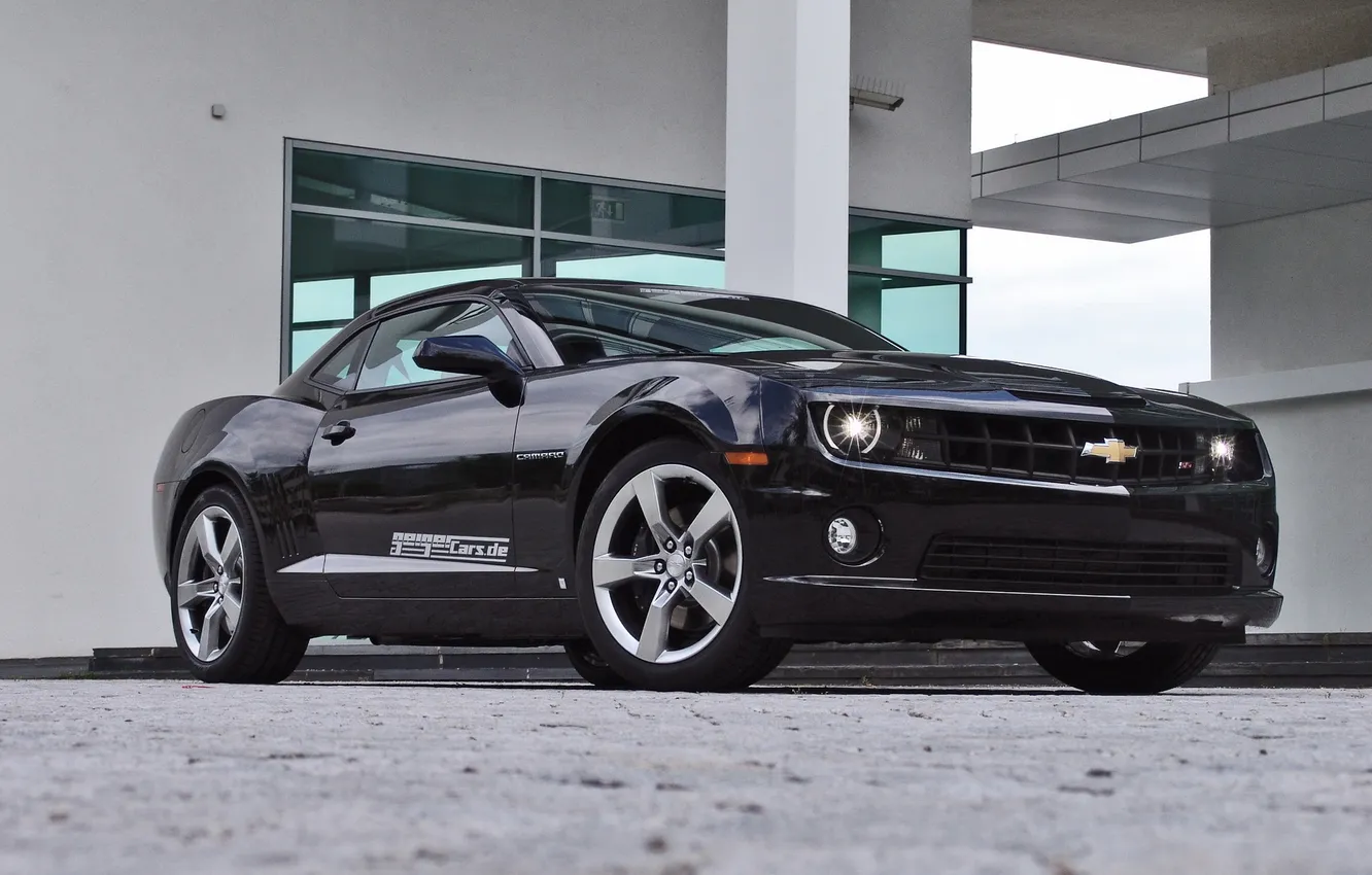 Photo wallpaper black, Chevrolet, columns, Camaro, Chevrolet, Camaro, Geiger, the glare of headlights