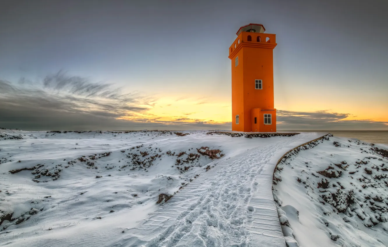 Photo wallpaper winter, landscape, Svortuloft Lighthouse