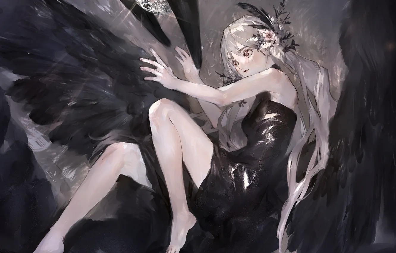 Photo wallpaper girl, angel, crown, painting