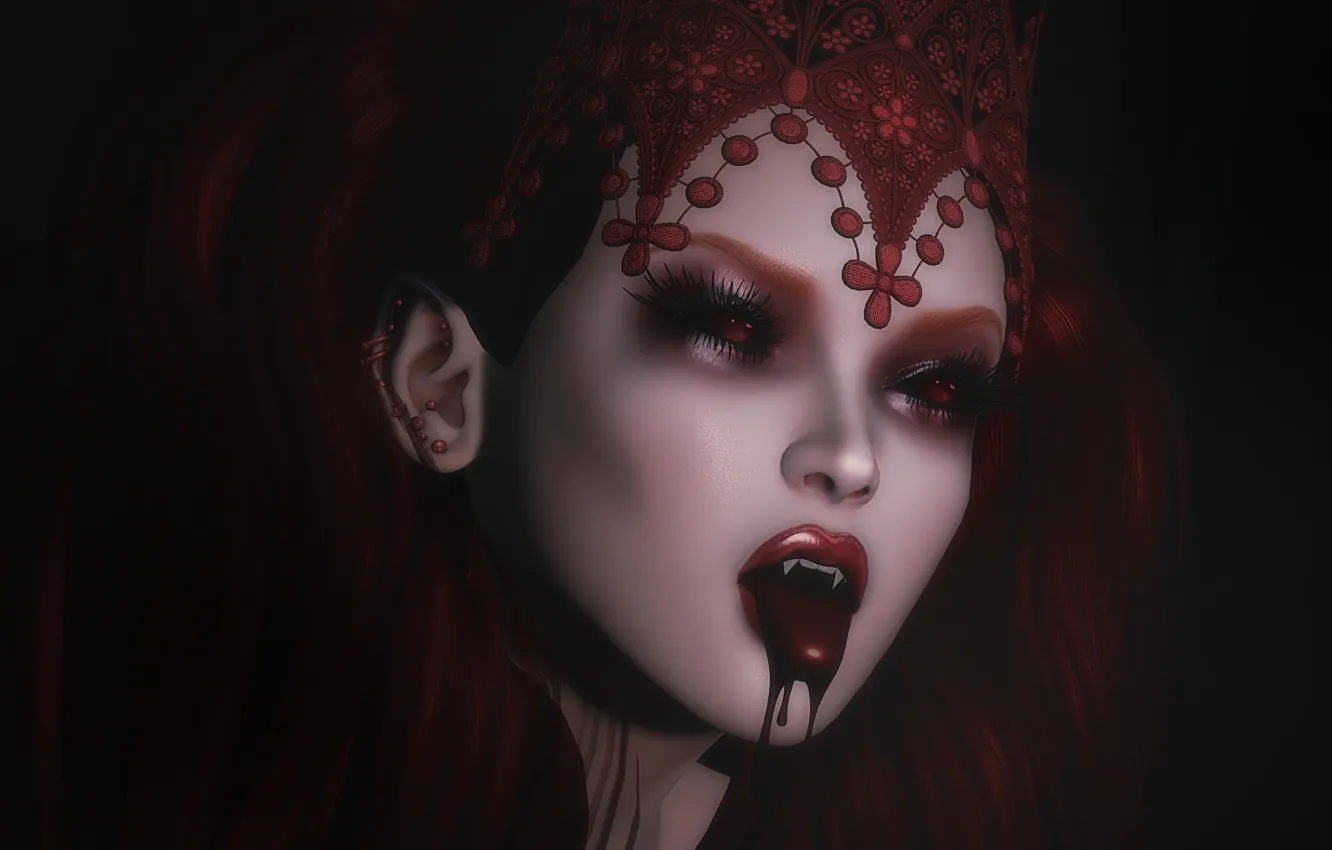 Photo wallpaper girl, face, blood, vampire