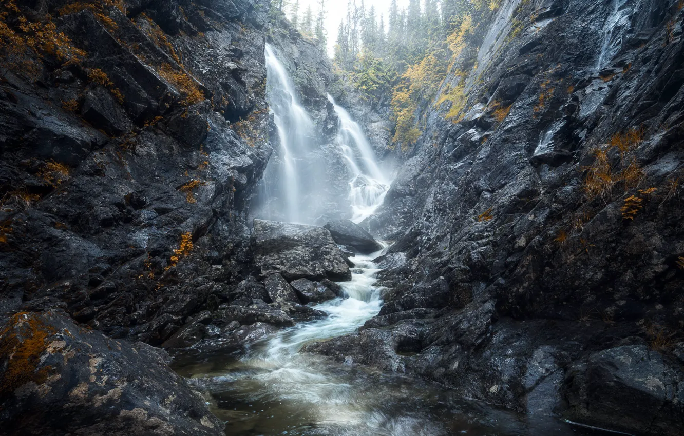 Photo wallpaper mountains, nature, river, waterfall