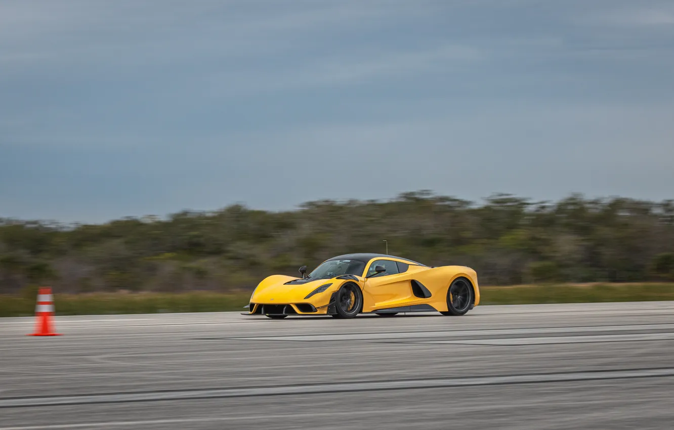 Photo wallpaper the sky, trees, track, supercar, sports car, Hennessey, Venom F5, 2025