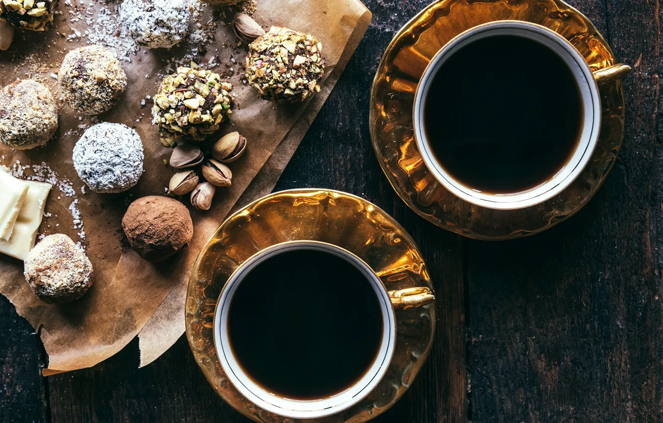 Photo wallpaper coffee, chocolate, candy, Cup, nuts