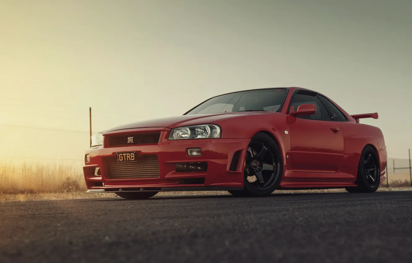 Photo wallpaper GTR, Nissan, R34, RED