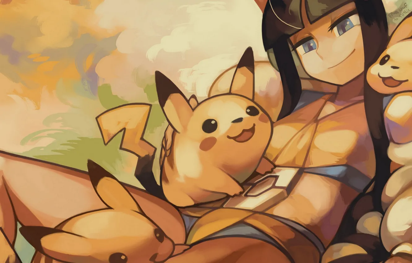Photo wallpaper girl, art, Pikachu, pokemon, pokemon