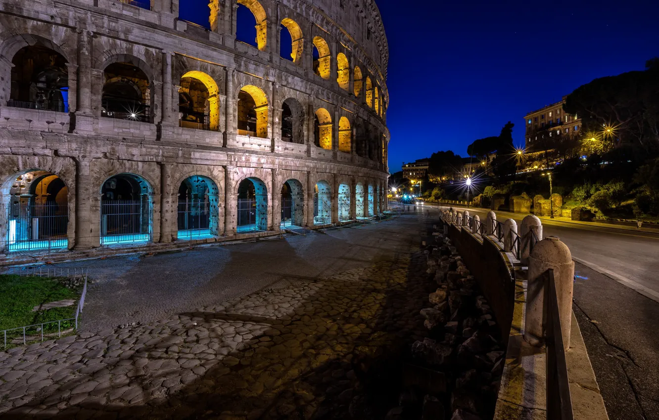 Photo wallpaper night, lights, Rome, Colosseum, Italy