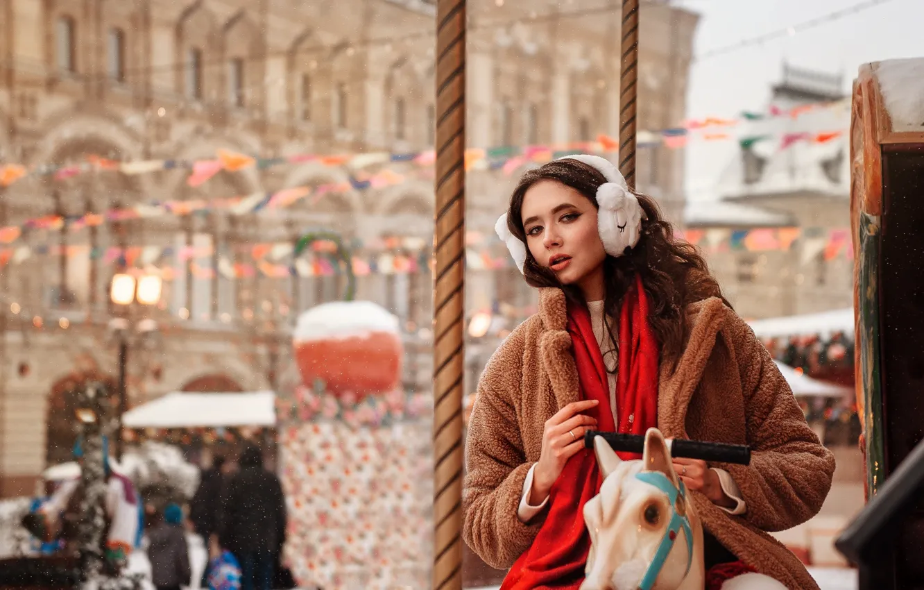 Photo wallpaper look, girl, pose, headphones, carousel, Disha Shemetova, DISHA Shemetova, Vladislav Stepashov