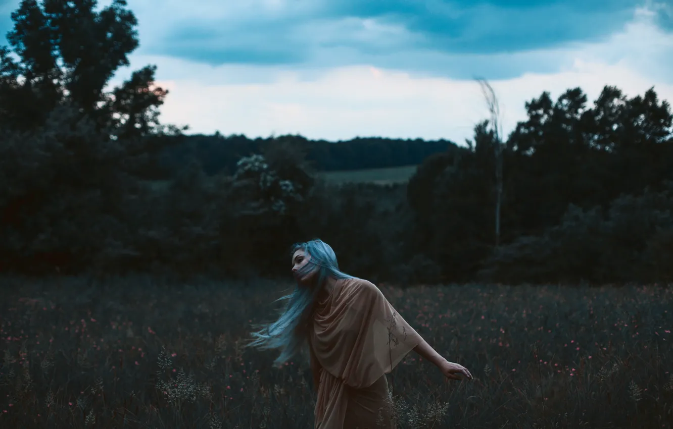 Photo wallpaper girl, nature, the wind, blue hair, Aleah Michele, Even the skies scream