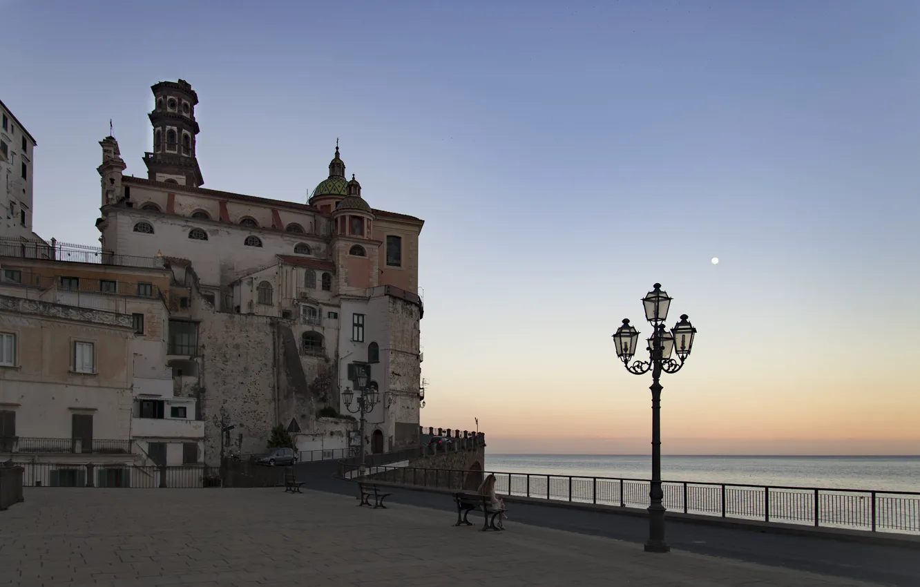 Photo wallpaper sea, Italy, lantern, Atrani
