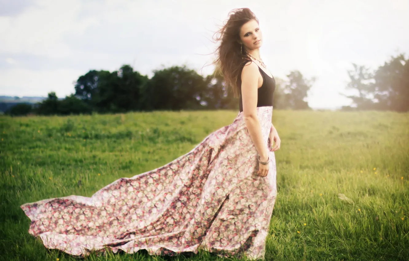 Photo wallpaper field, girl, light