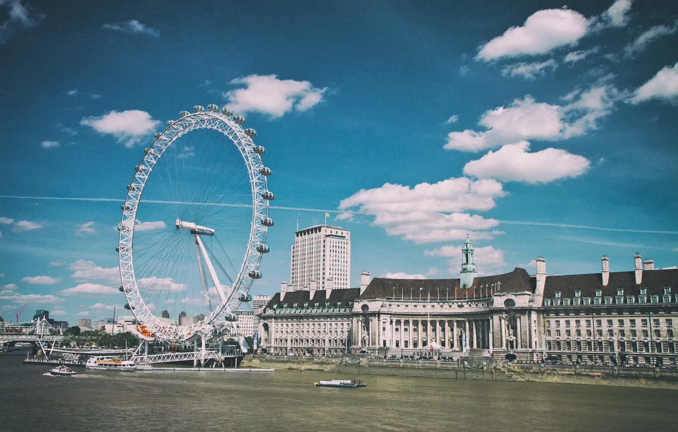 Photo wallpaper London, Thames, London, England, London Eye, Thames, River, Ferris wheel