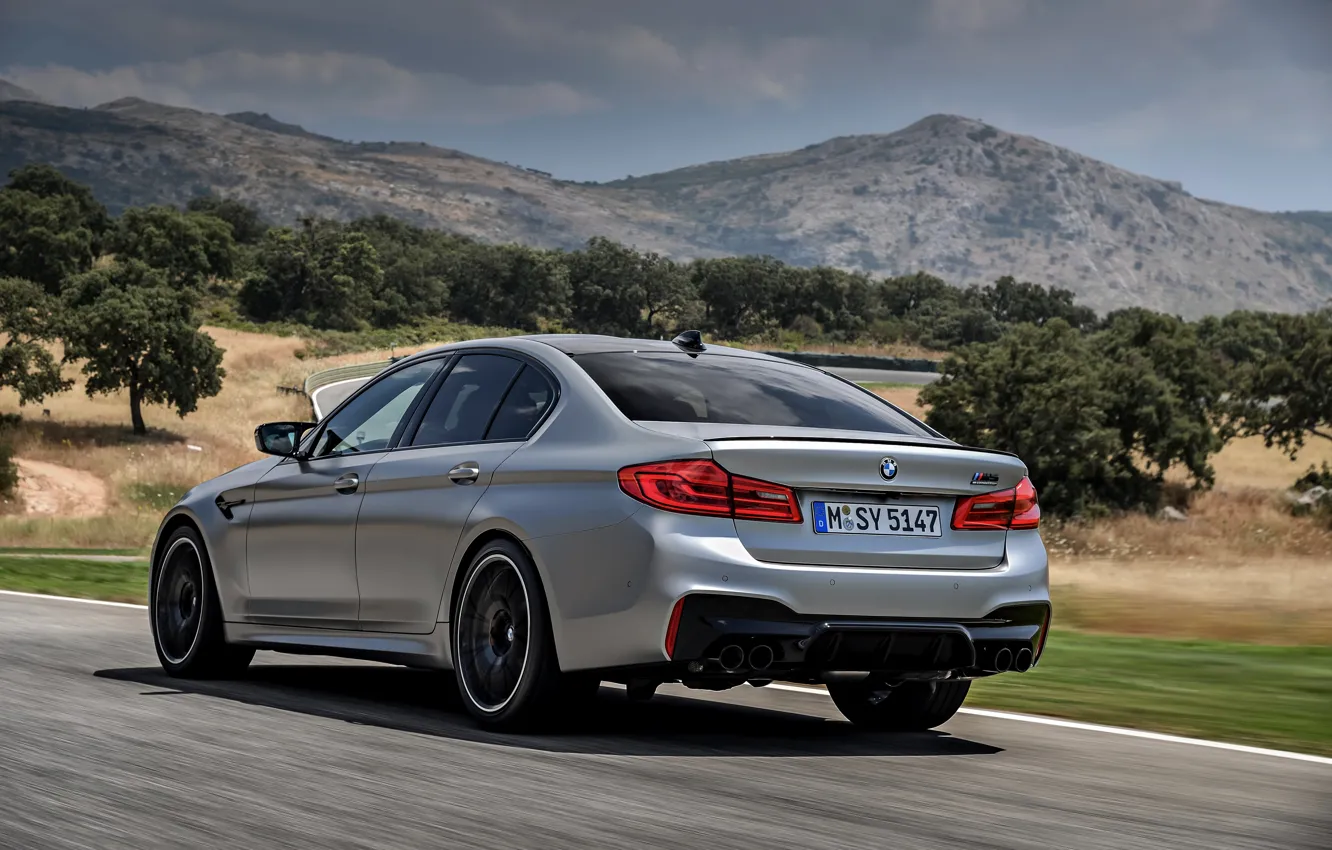 Photo wallpaper the sky, mountains, grey, vegetation, BMW, sedan, track, 4x4