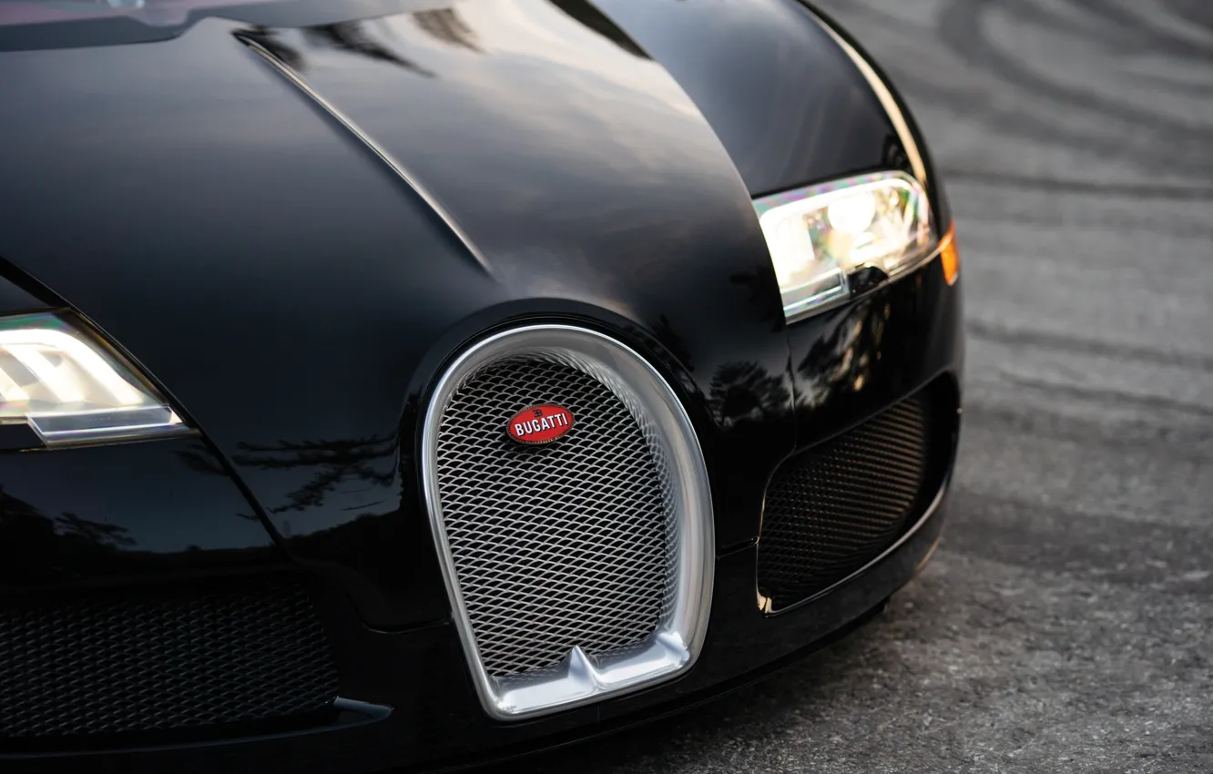 Photo wallpaper Bugatti, Veyron, logo, Bugatti Veyron, close-up, 16.4, grille, Black Blood