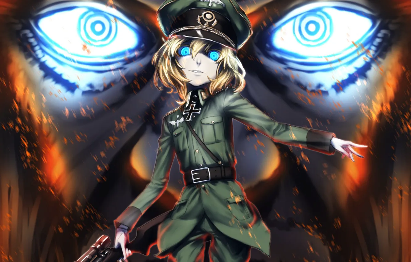 Photo wallpaper girl, gun, soldier, military, weapon, war, Germany, eyes