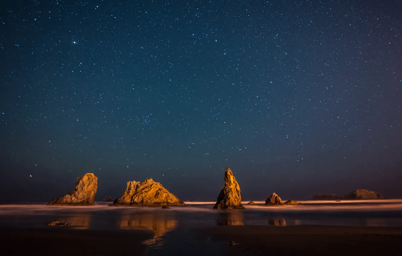 Photo wallpaper beach, stars, rocks, the milky way, beach, rocks, stars, Milky Way