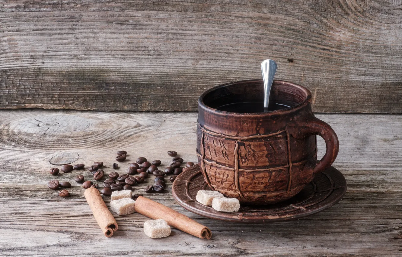 Photo wallpaper coffee, sugar, drink, cinnamon, coffee beans