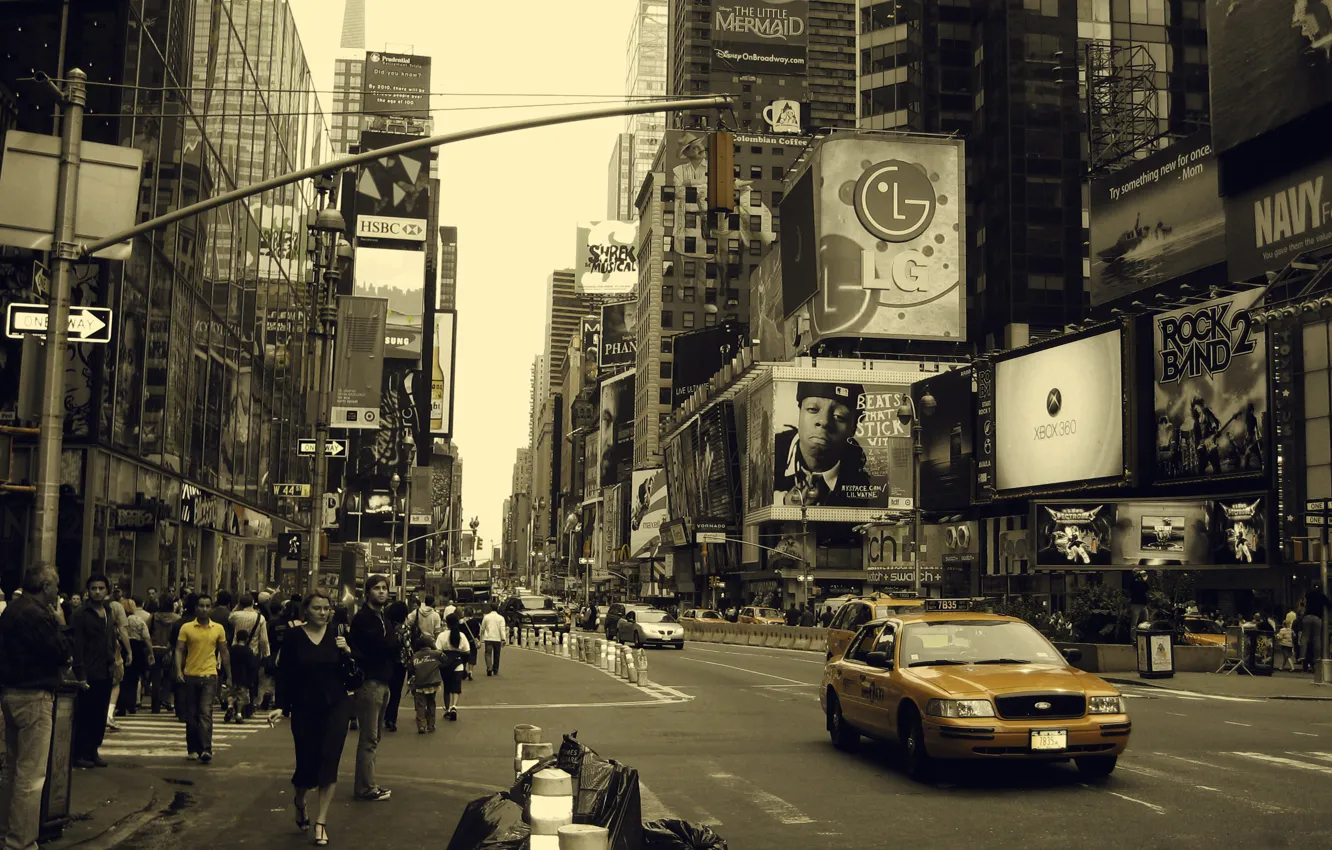 Photo wallpaper b/W, taxi, new York