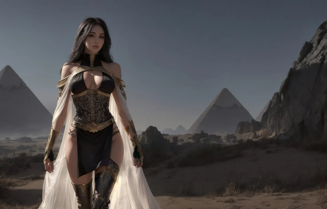 Photo wallpaper girl, fantasy, nature, art, painting, fantasy art, pyramids, fantasy girl