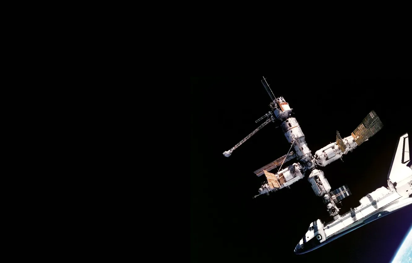 Photo wallpaper planet, satellite, orbit, Shuttle