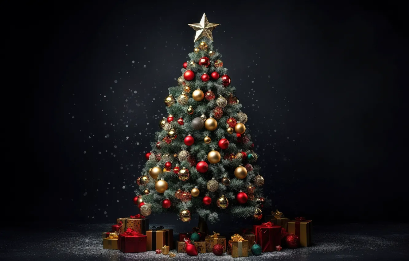 Photo wallpaper decoration, gift, balls, tree, new year, Christmas, Christmas, tree