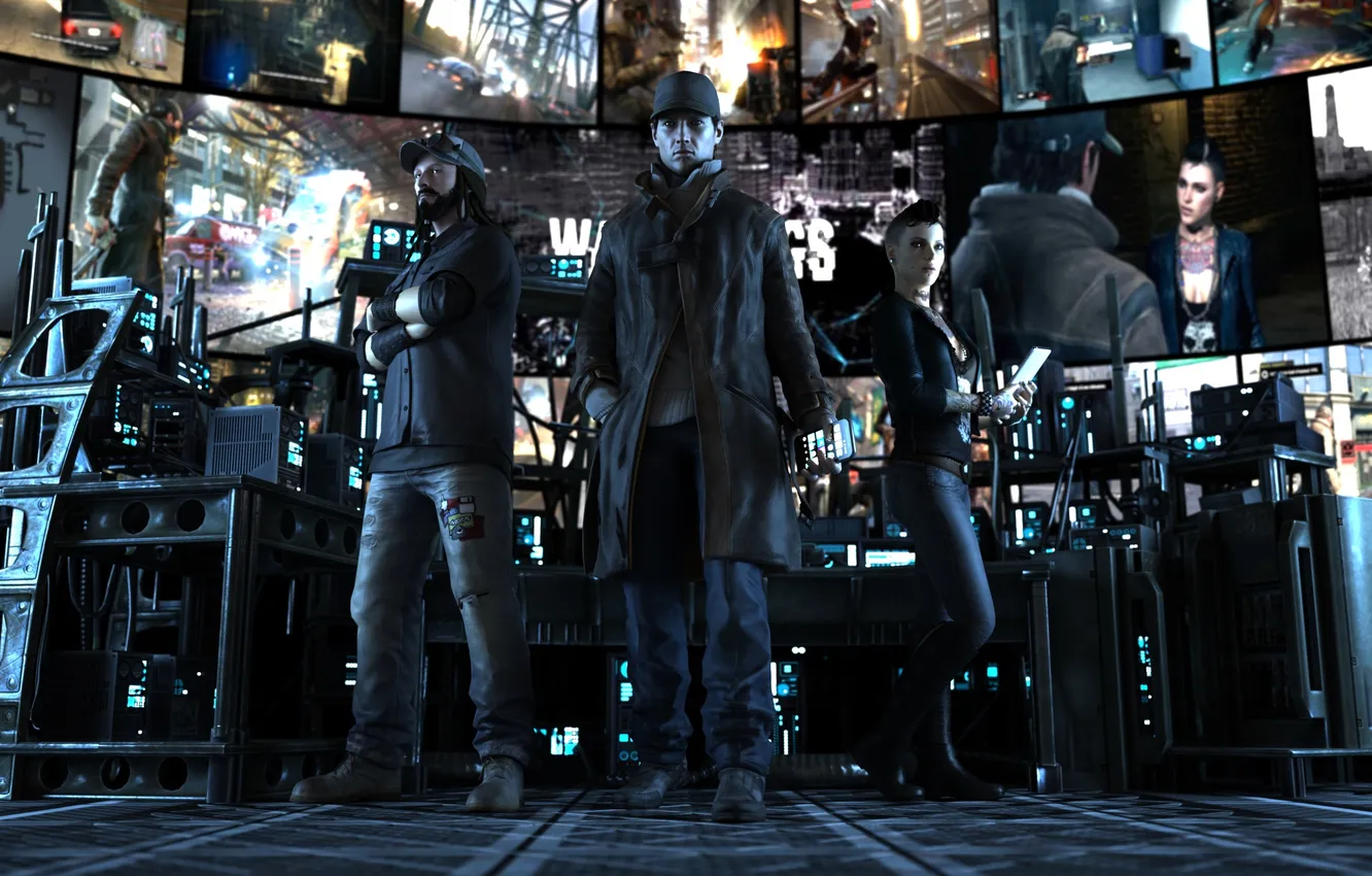 Photo wallpaper Watch Dogs, Aiden Pearce, Clara Lille, T-Bone, Raymond Kenney