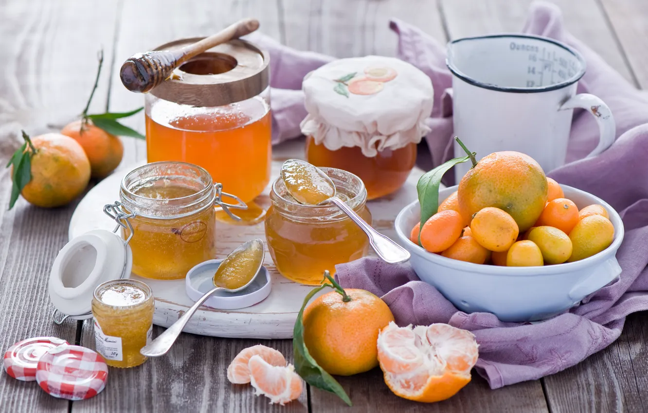 Photo wallpaper jars, citrus, still life, jam, tangerines, kumquat