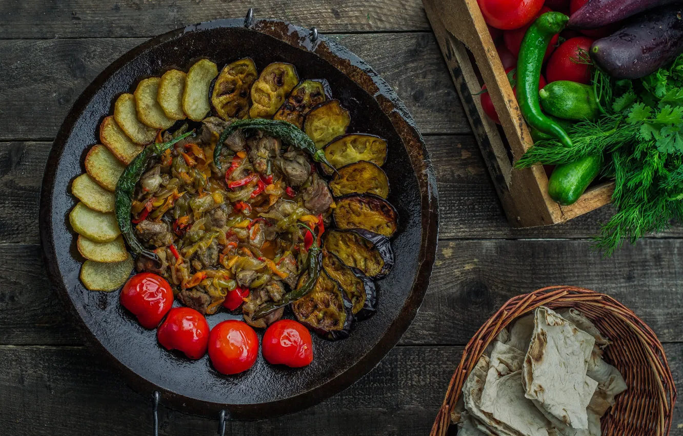 Photo wallpaper food, vegetables, tomatoes, grill