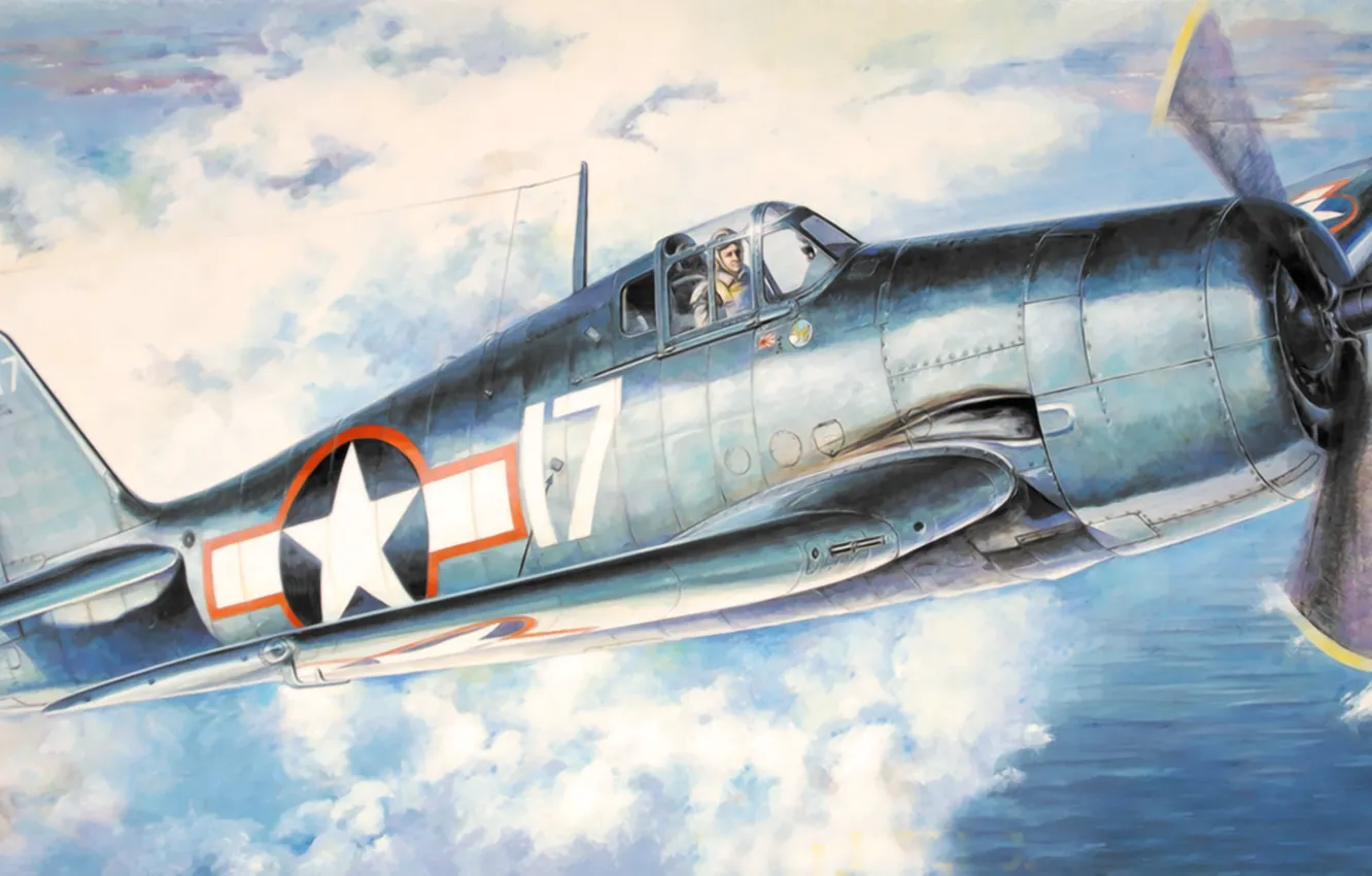 Photo wallpaper fighter, war, art, airplane, aviation, ww2, The Grumman F6F Hellcat