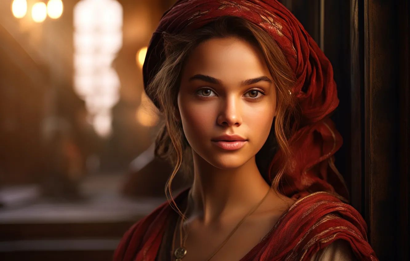 Photo wallpaper look, girl, face, the dark background, portrait, makeup, outfit, dark