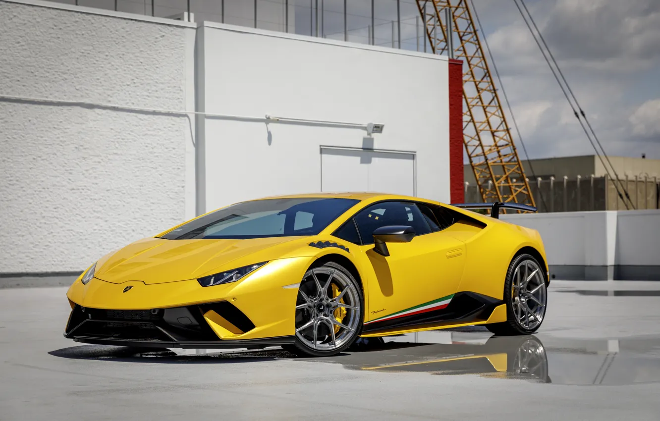 Photo wallpaper Lamborghini, Yellow, VAG, Performante, Huracan, Roof, Sight, LED