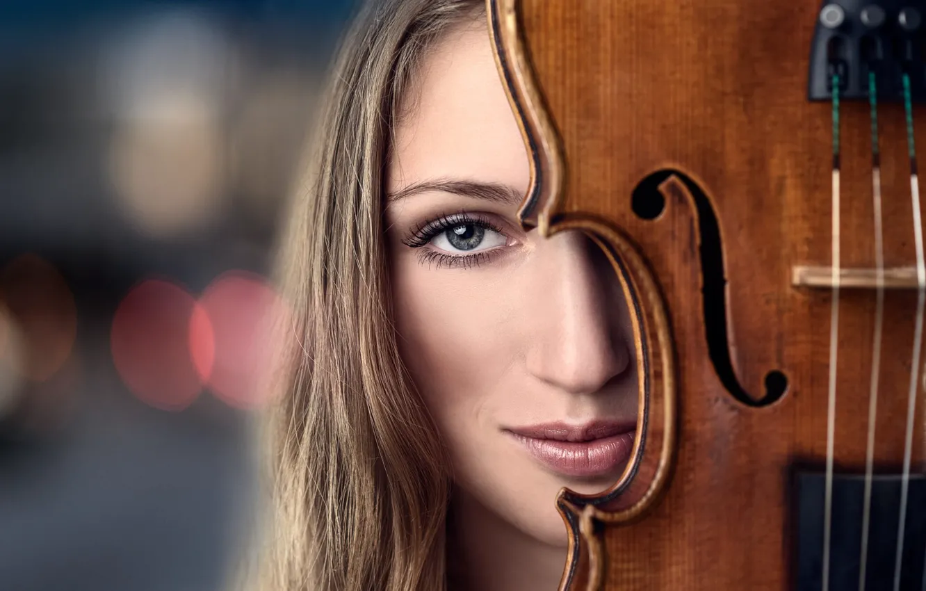 Photo wallpaper girl, music, violin, portrait, musical instrument