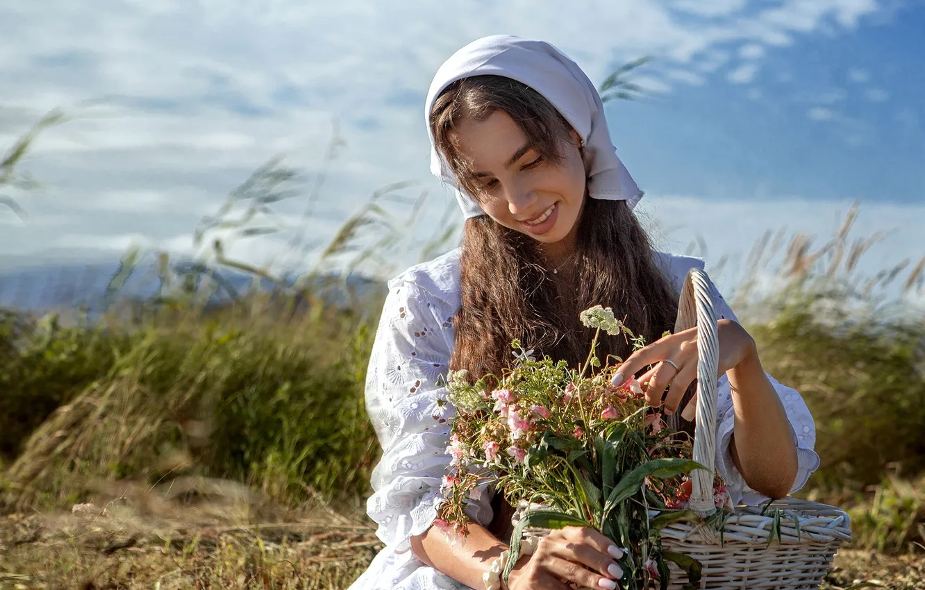 Photo wallpaper field, bouquet, solitaire, village, Natalia Tkacheva
