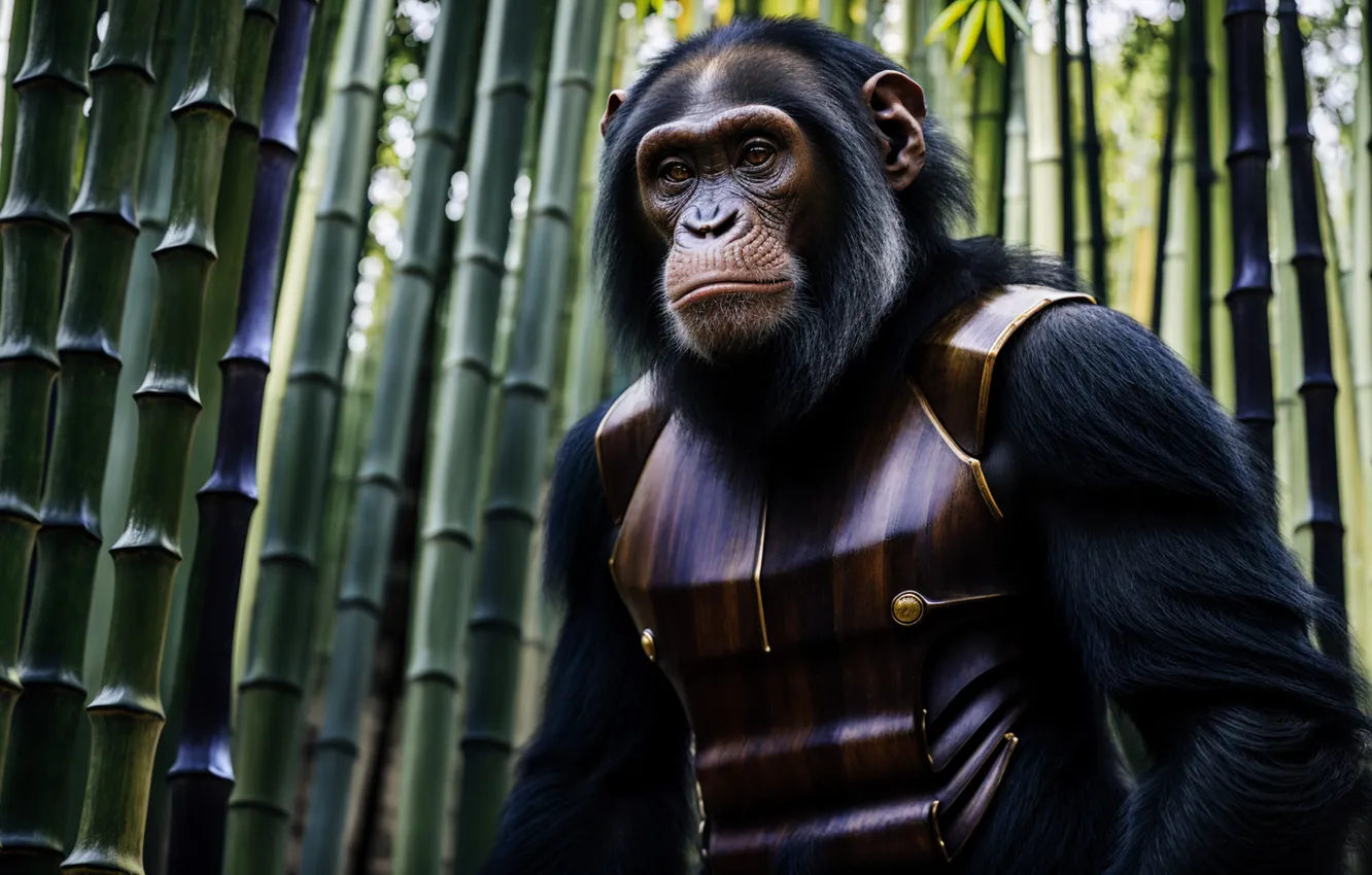 Photo wallpaper armor, bamboo, monkey