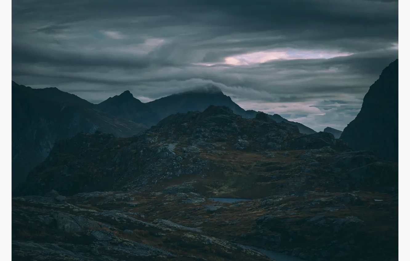 Photo wallpaper autumn, the sky, mountains, clouds, nature, stones, rocks, Norway