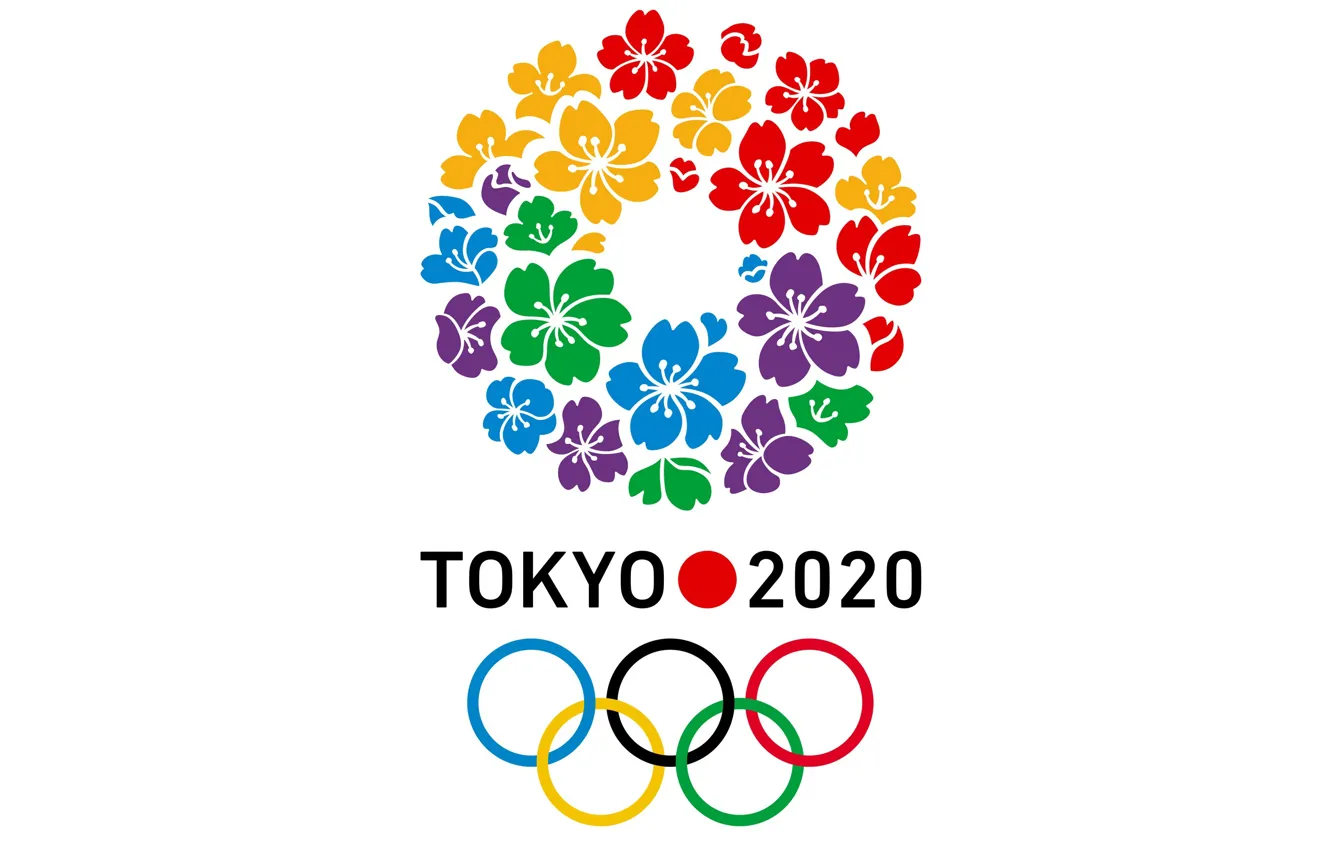 Photo wallpaper colorful, sport, logo, minimalism, olympic games, white background, simple background, Tokyo 2020