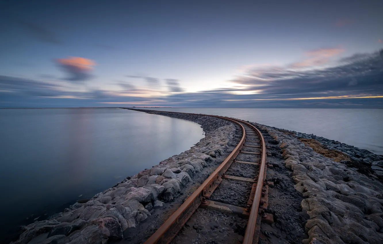 Photo wallpaper sea, the sky, railroad