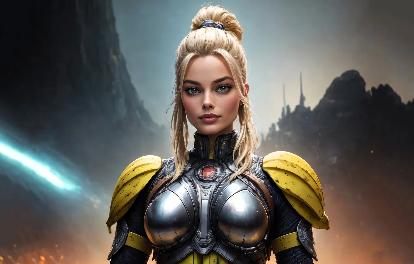 Photo wallpaper girl, armor, blonde, AI Art
