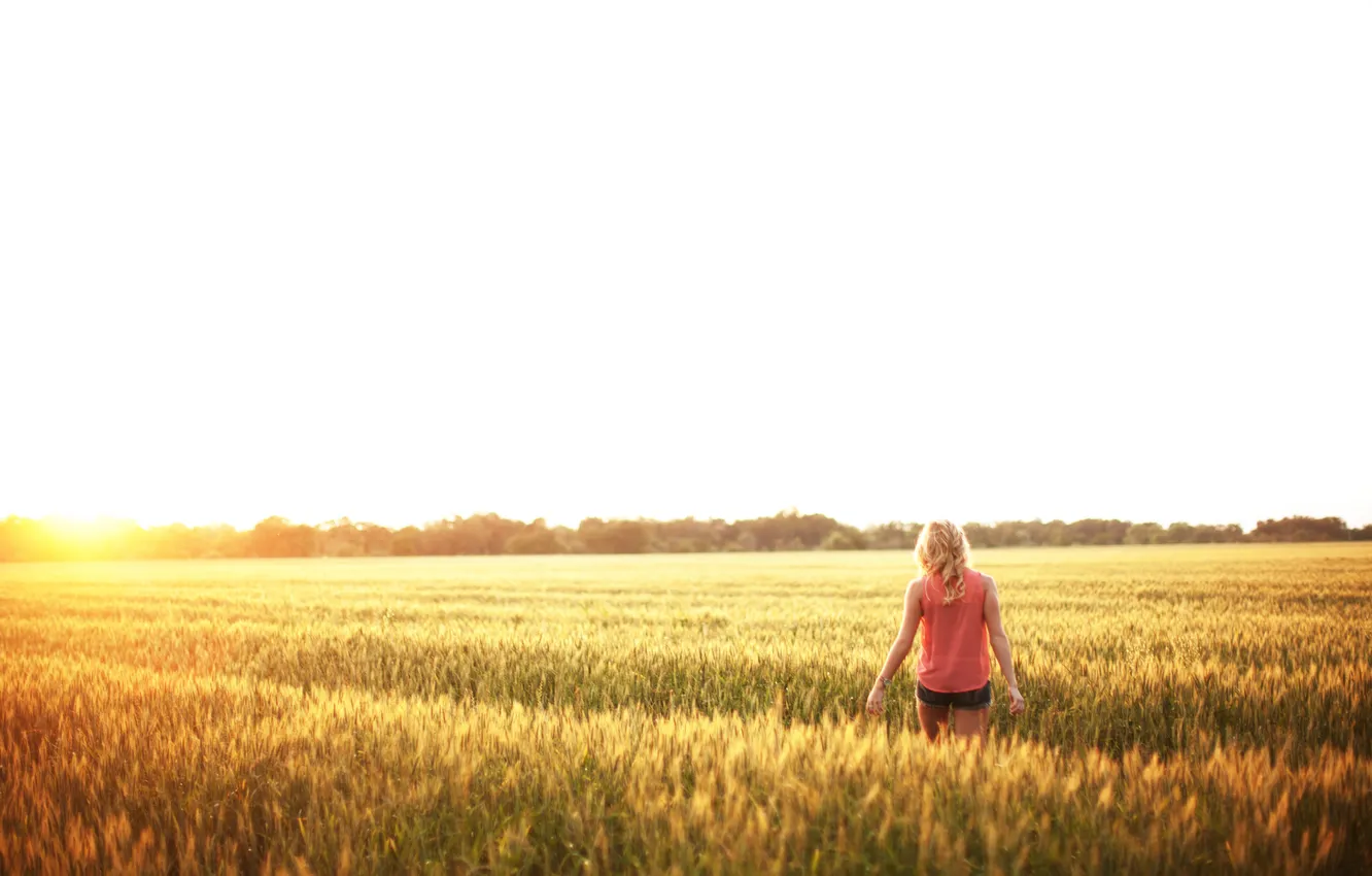 Photo wallpaper field, girl, loneliness, blonde, Savanna