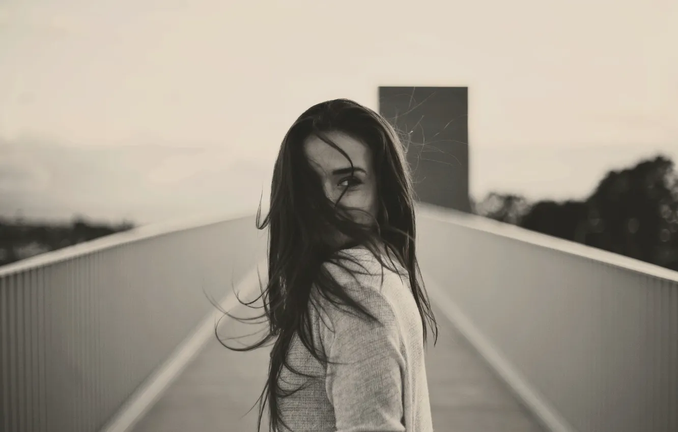 Photo wallpaper girl, the wind, hair