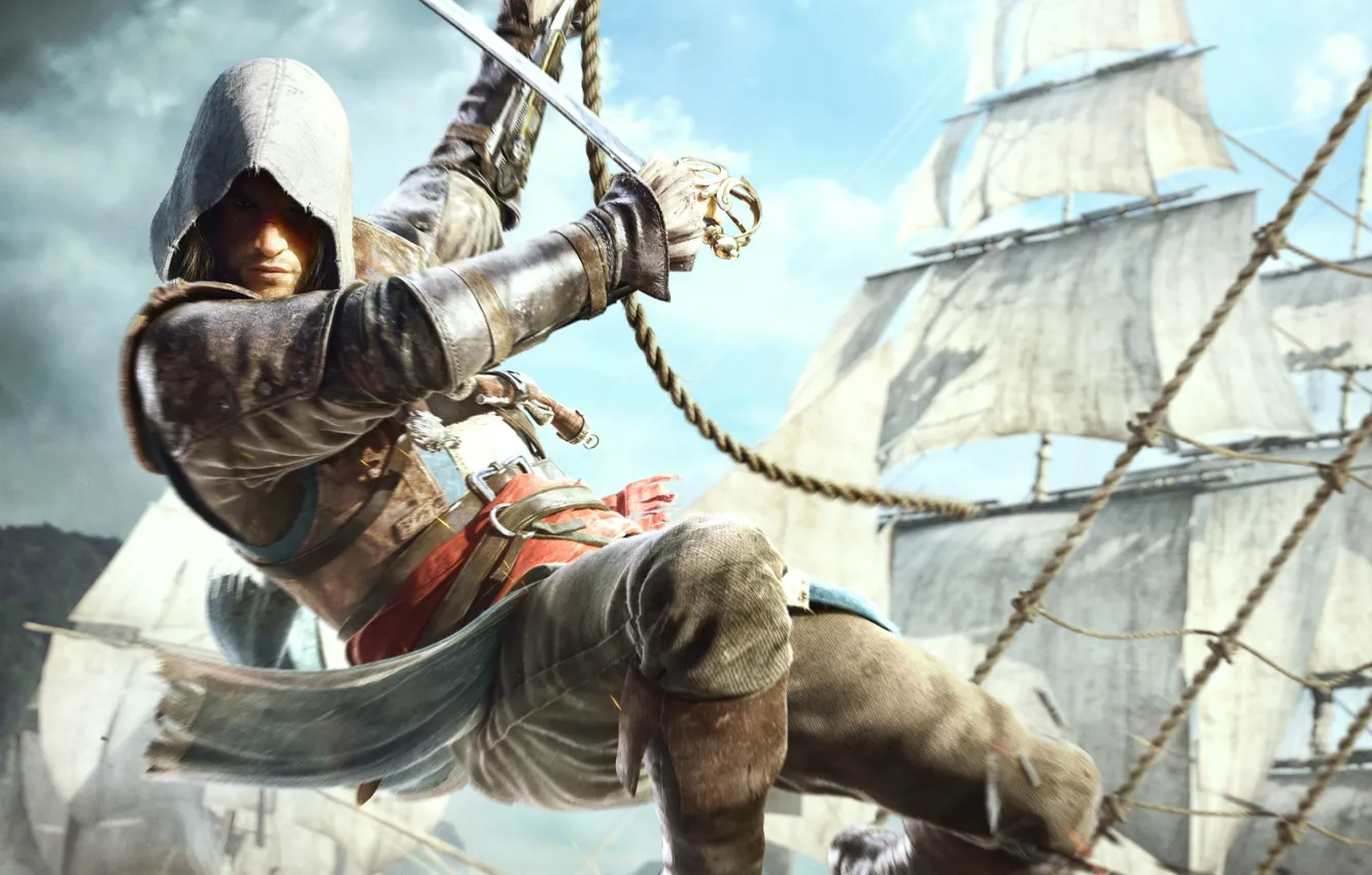 Photo wallpaper ships, pirate, Edward Kenway, Assassin's Creed IV Black Flag