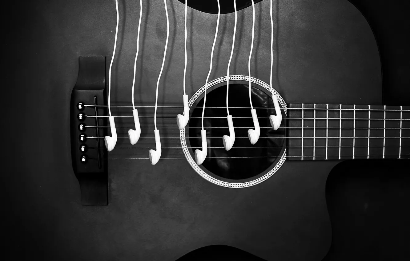 Photo wallpaper ipod, guitar, Music, sound, headphones, notes