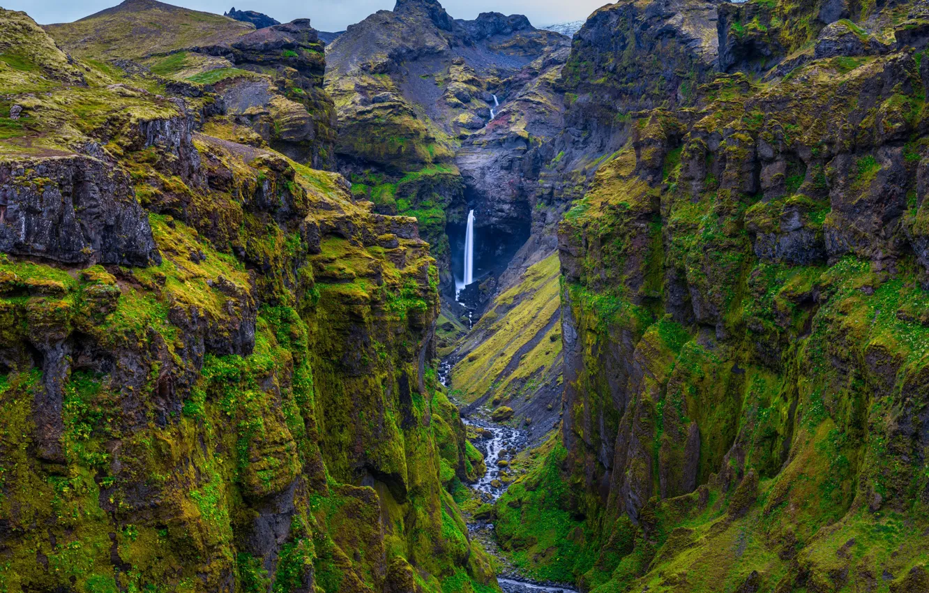 Photo wallpaper Mountains, Rock, Canyon, Iceland, Waterfalls, Canyon, Múlagljúfur