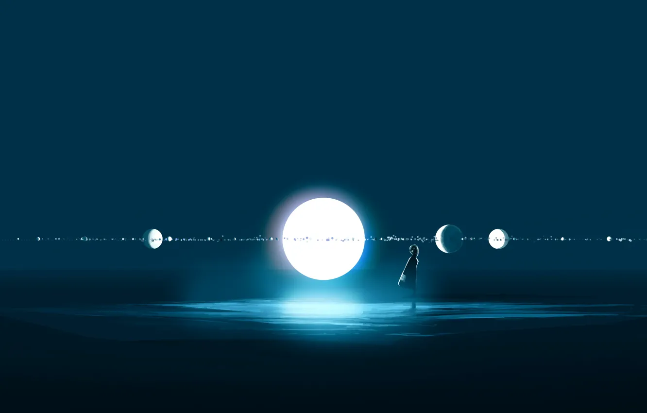 Photo wallpaper night, fiction, the moon, girl, phase