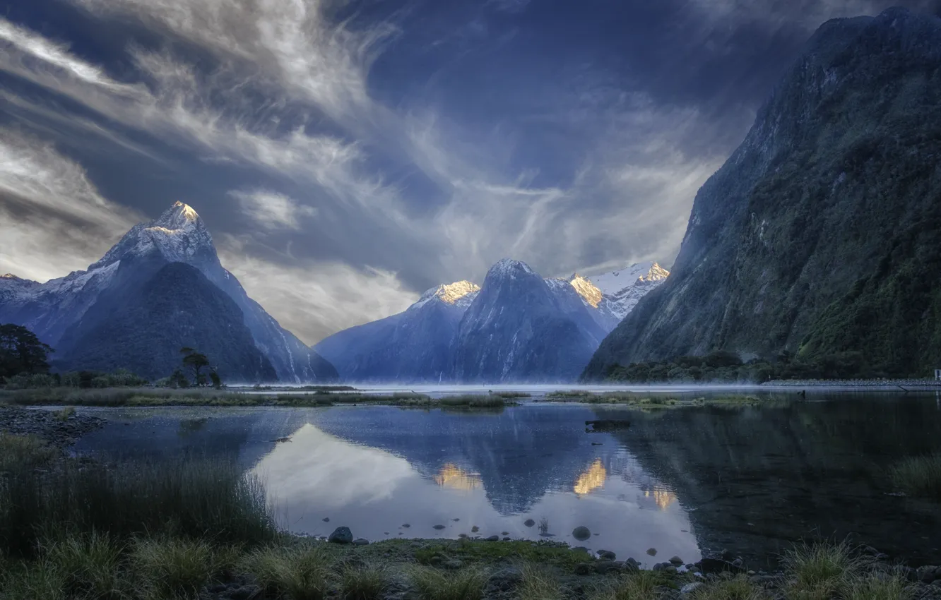 Photo wallpaper water, landscape, mountains, nature, New Zealand