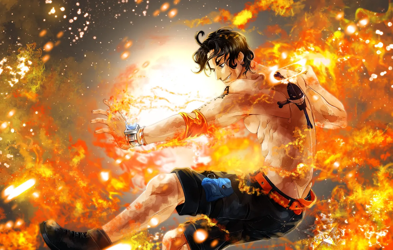 Photo wallpaper fire, flame, guy, One Piece